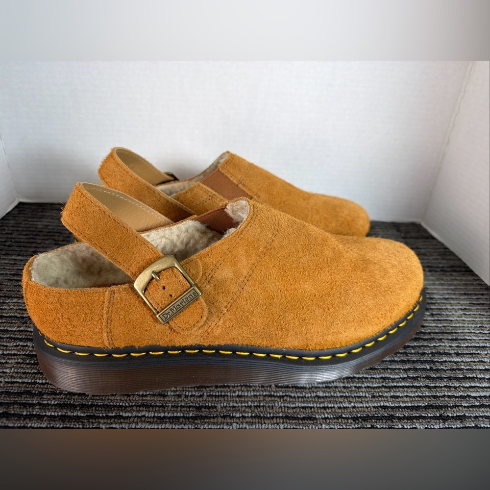 Dr Martens Isham Faux Shearling Long Napped Suede Slingback Mules-men 13 Wmn 12